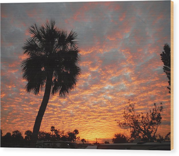 Billowy Orange Sunset - Wood Print