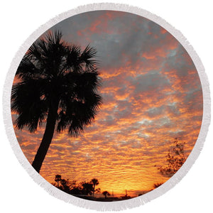 Billowy Orange Sunset - Round Beach Towel