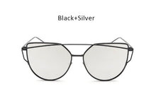 TSHING Women Fashion Twin-Beams Rose Gold Cat Eye Sunglasses Ladies Clear Mirror Cateye Sun Glasses For Female Optical Frame