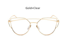 TSHING Women Fashion Twin-Beams Rose Gold Cat Eye Sunglasses Ladies Clear Mirror Cateye Sun Glasses For Female Optical Frame