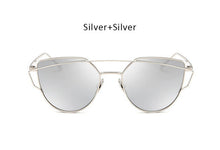 TSHING Women Fashion Twin-Beams Rose Gold Cat Eye Sunglasses Ladies Clear Mirror Cateye Sun Glasses For Female Optical Frame