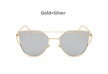 TSHING Women Fashion Twin-Beams Rose Gold Cat Eye Sunglasses Ladies Clear Mirror Cateye Sun Glasses For Female Optical Frame
