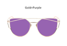 TSHING Women Fashion Twin-Beams Rose Gold Cat Eye Sunglasses Ladies Clear Mirror Cateye Sun Glasses For Female Optical Frame