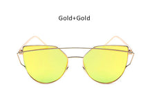 TSHING Women Fashion Twin-Beams Rose Gold Cat Eye Sunglasses Ladies Clear Mirror Cateye Sun Glasses For Female Optical Frame